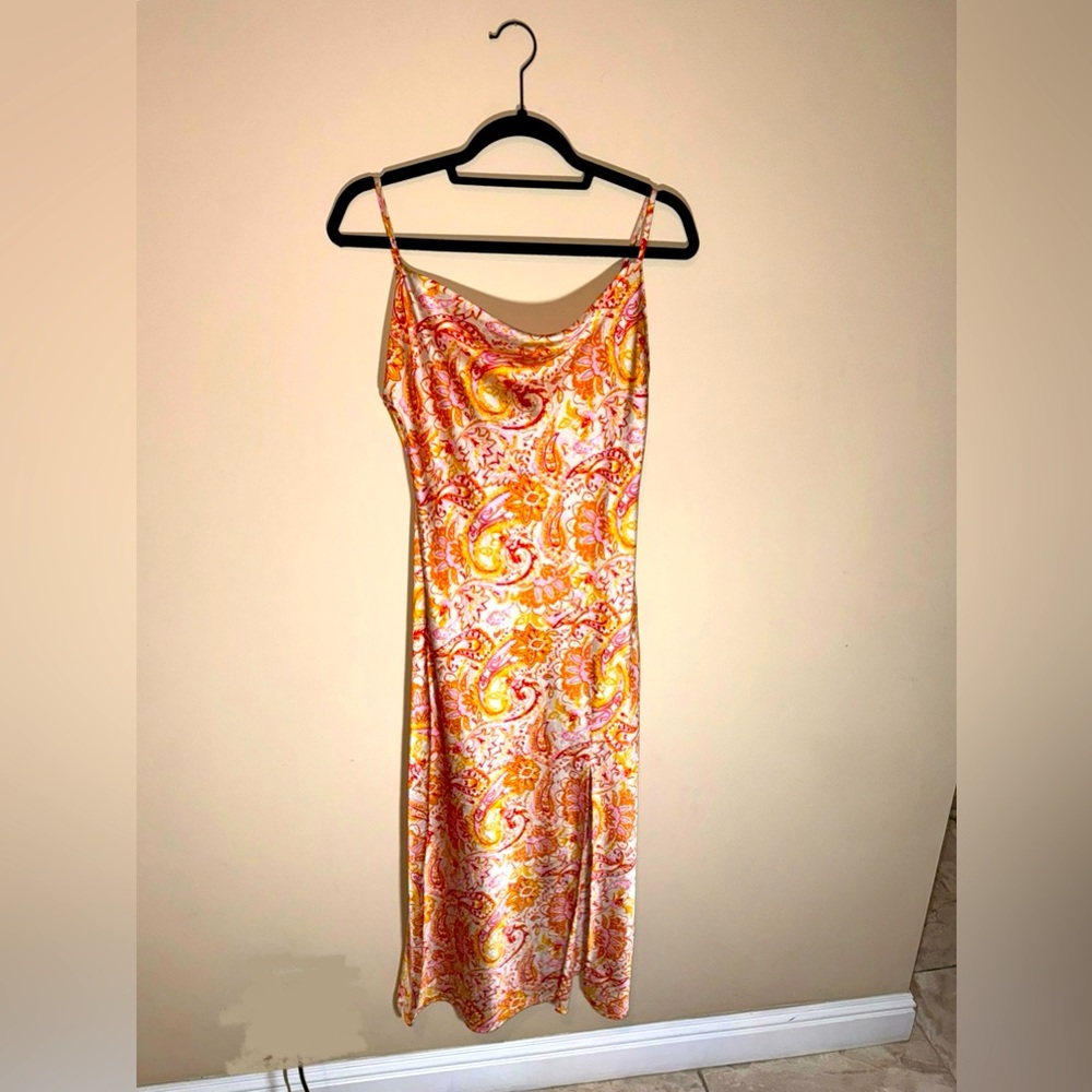 Paisley Satin Dress w/ Slit